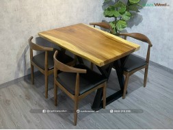 Bộ bàn ăn 4 ghế gỗ me tây nguyên tấm