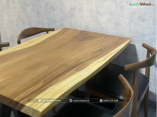 Bộ bàn ăn 4 ghế gỗ me tây nguyên tấm
