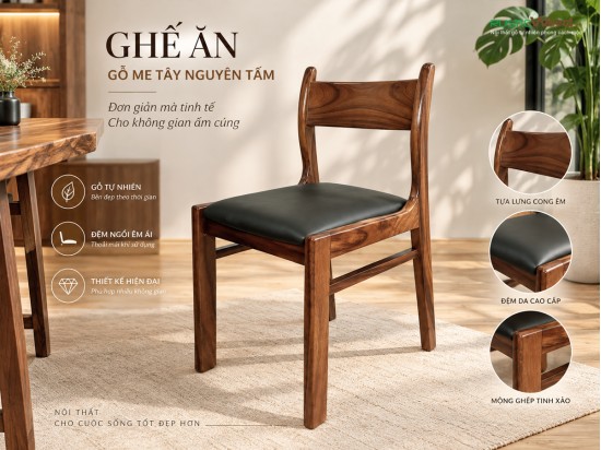 Ghế bella gỗ me tây mặt nệm tựa gỗ