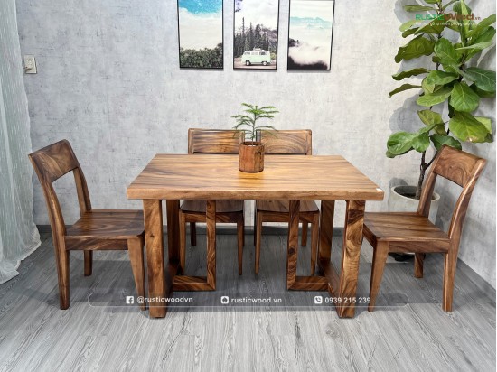 Bộ bàn ăn 4 ghế gỗ tự nhiên nguyên tấm
