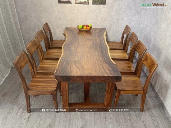 Bộ bàn ăn 8 ghế gỗ nguyên khối tự nhiên