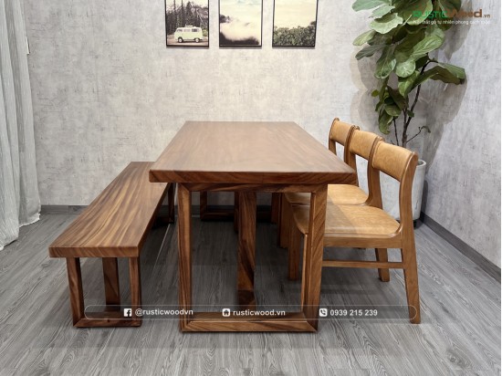 Bộ bàn ăn 1,6m kết hợp băng ghế gỗ