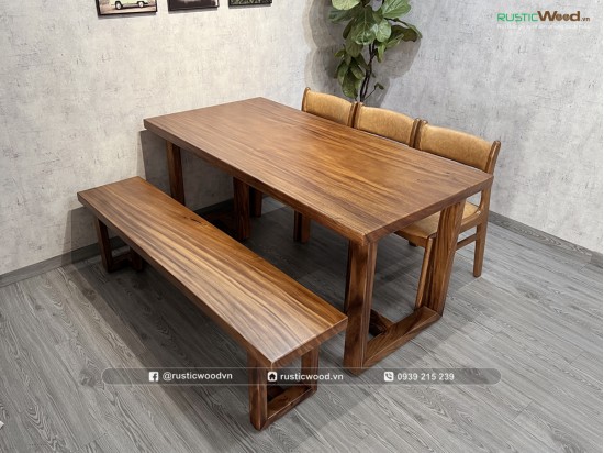 Bộ bàn ăn 1,6m kết hợp băng ghế gỗ