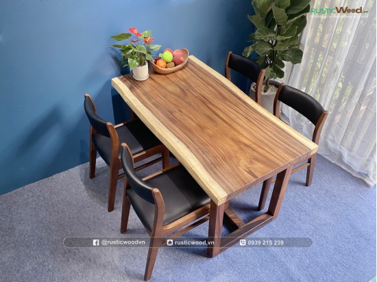 Bộ bàn ăn gỗ me tây 140cm + 4 ghế benla