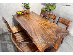 Bộ Bàn Ăn Gỗ Nguyên Khối Tự Nhiên 6 Ghế