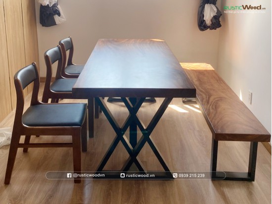 Bộ bàn ăn ghế benla kết hợp băng ghế dài 160cm