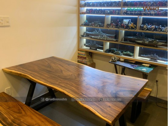 Bộ bàn ăn gỗ me tây + 2 băng ghế 80x160cm