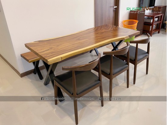 Bộ bàn ghế gỗ me tây nguyên tấm 75x180cm