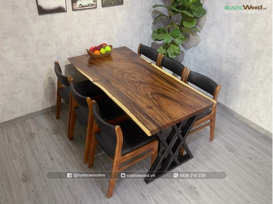 Bộ bàn ăn gỗ tự nhiên 6 ghế bella dài 1,6m