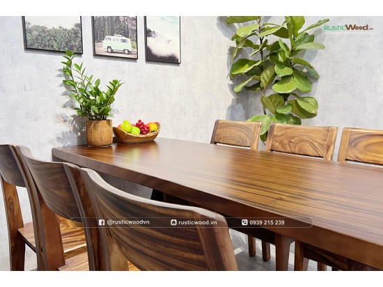 Bộ bàn ăn 6 ghế gỗ me tây nguyên tấm