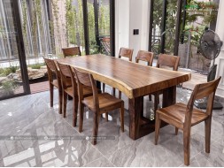 Bộ bàn ăn gỗ nguyên khối 220cm + 8 ghế gỗ me tây