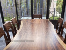 Bộ bàn ăn gỗ nguyên khối 220cm + 8 ghế gỗ me tây