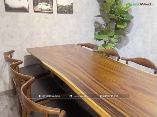 Bộ bàn ăn 8 ghế gỗ nguyên tấm tự nhiên dài 2,1m