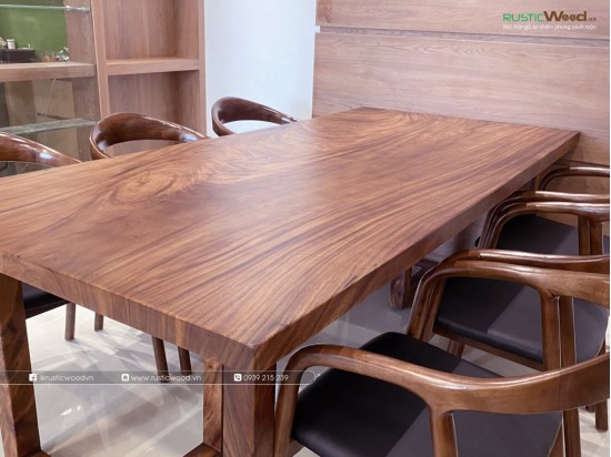 Bộ bàn ăn gỗ tự nhiên nguyên tấm kết hợp 6 ghế neva