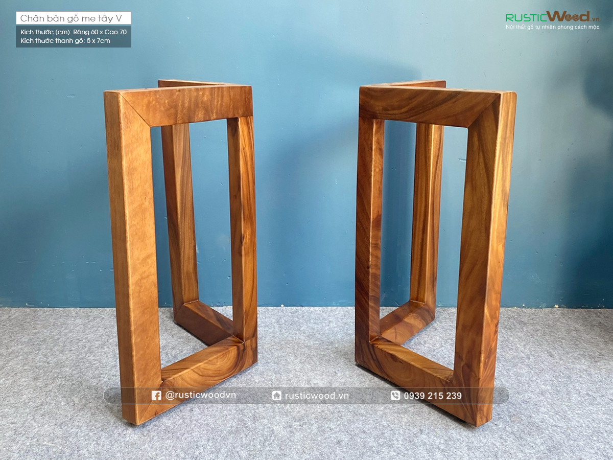Chân bàn gỗ me tây hình chữ V | Rustic Wood