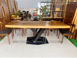 Chân bàn ăn sắt la tấm cho mặt bàn gỗ nguyên khối