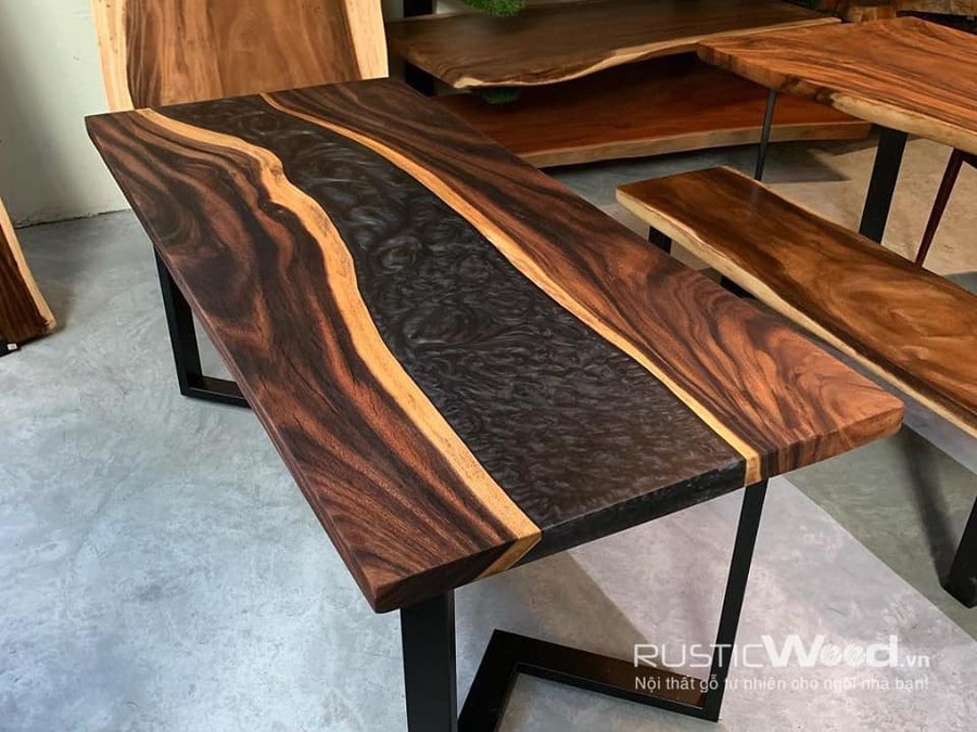 Bàn ăn epoxy, bàn làm việc epoxy gỗ me tây tự nhiên | Rustic Wood