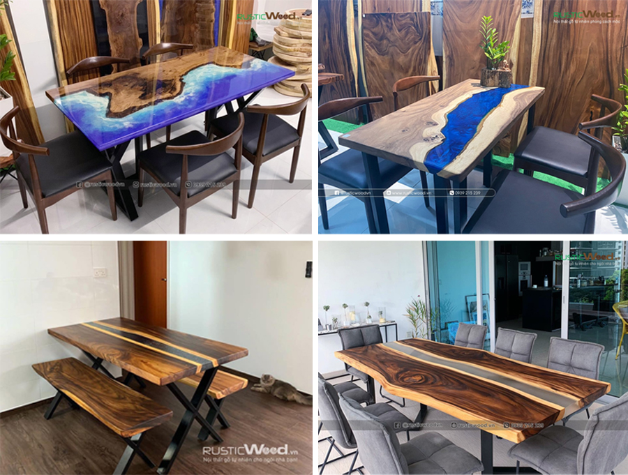 Bàn ăn epoxy, bàn làm việc epoxy gỗ me tây tự nhiên | Rustic Wood