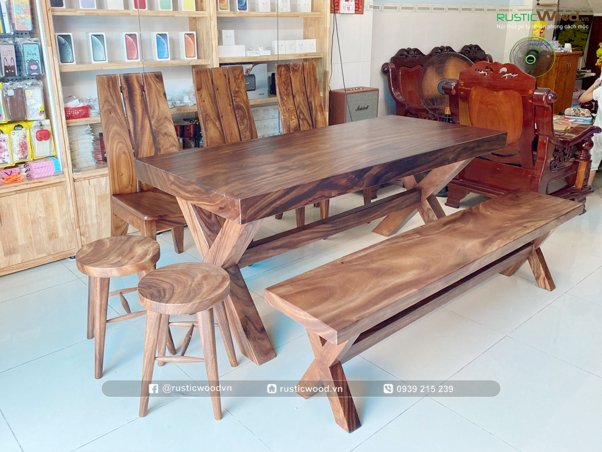 Bật mí địa chỉ bán bàn ăn gỗ nguyên tấm chất lượng | Rustic Wood